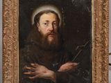 a painting of a man with a beard holding a brush