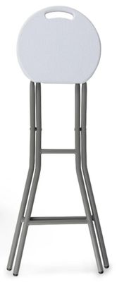 un tabouret blanc surmonté d'une structure métallique