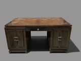 a desk with two drawers and a wooden top