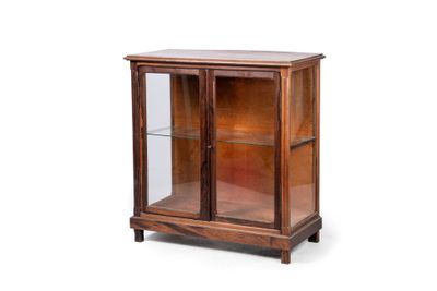 une vitrine en bois avec des portes vitrées et des étagères