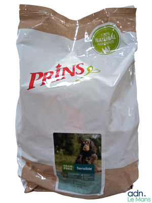 a bag of dog food sitting on a table