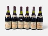 six bouteilles de vin alignées sur une surface blanche