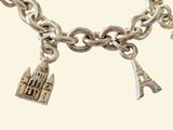 a silver bracelet with charms attached to it
