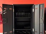 a metal cabinet with a bunch of tools inside of it
