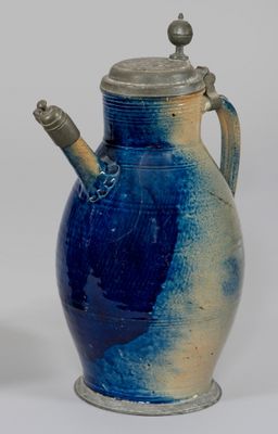 Bürgeler Tüllenkanne Steinzeug, graue Salzglaur mit kobaltbl…