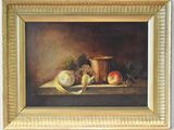 painting of a still life of fruit and a pitcher on a table