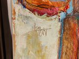 an abstract painting of a man holding a basketball ball in his right hand