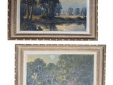deux tableaux représentant des arbres et une rivière, dans un cadre doré