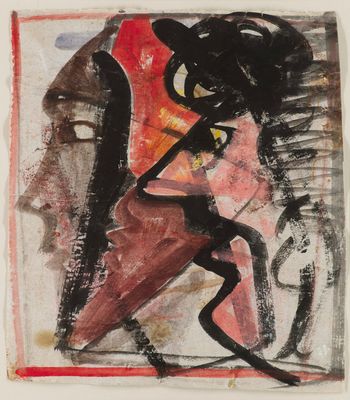 an image of a painting of a woman in a red dress