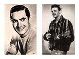 two black and white photos of a man with a guitar and a man with a guitar