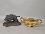 pair of bronze figurines of a boar and a teapot