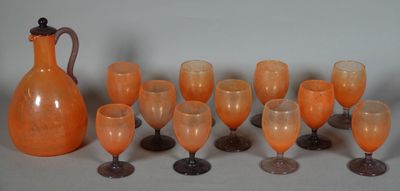 DAUM NANCY Service en verre bullé teinté corail et violine c…