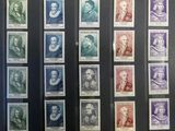 several different stamps of different sizes and colors are on display