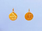 two gold coins are shown against a blue background