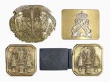 four different types of belt buckles and a belt buckle on a white background