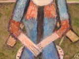 a painting of a woman holding a baseball bat