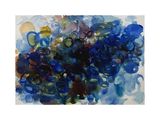 painting of a bunch of blue and purple flowers on a white background