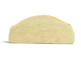 wooden toy of a taco sitting on top of a white surface