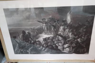 an old picture of a painting of a group of people on a boat