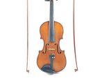 a violin with a bow on a white background