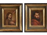 deux tableaux encadrés représentant Jésus et un homme barbu