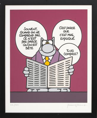 cartoon picture of a man reading a newspaper with two speech bubbles above his head