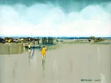un tableau représentant une personne marchant sur une plage