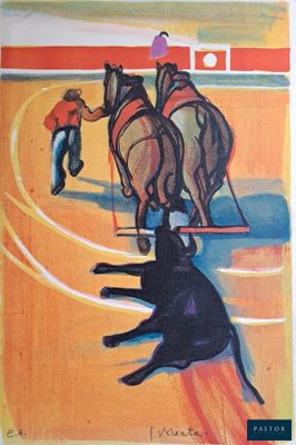 un tableau représentant un homme à cheval et un chien