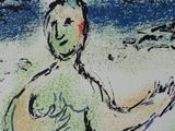 a drawing of a woman holding a frisbee on the beach