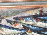 a painting of a group of fish in the water