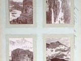 an old photo of four photographs of mountains and a river