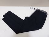 the pants are black and have a white label on them