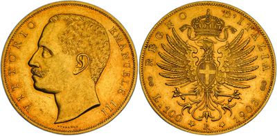 a gold sovereign coin with the head of a man with a crown on it