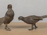 paire de figurines anciennes de faisans en métal argenté