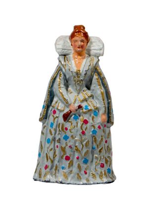 figurine of a woman in a blue dress with a crown on her head