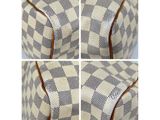 a close up of four photos of a louis vuittou bag