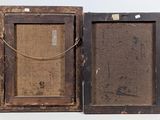 pair of antique wooden picture frames with rope on the sides
