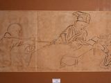 a drawing of a man and a woman sitting at a table