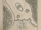an old map of a small town with a lot of buildings on it