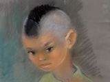portrait au pastel d'un jeune garçon en chemise verte