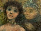 painting of a woman with a child in a green dress