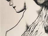 drawing of a woman in a hat with a man behind her