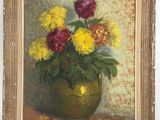 une peinture de fleurs dans un vase sur une table