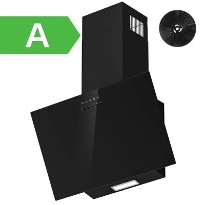 une hotte noire avec un ventilateur à côté