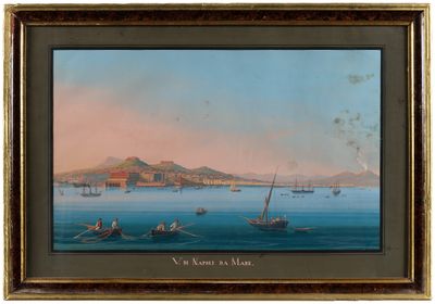 Ecole du Pausilippe du XIXème : "La baie de Naples animée".