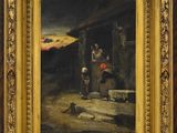une image représentant un tableau où l'on voit un homme et une femme dans une grange