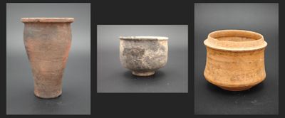 four different types of vases are shown on a black background
