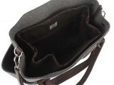 the inside of a purse with a handle and a strap