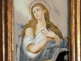 an image of a painting of a woman holding a book
