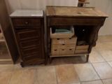 two wooden drawers and a cabinet in a room